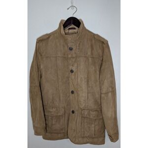 Tasso Elba Men Small Tan Faux Suede Button/Zip Field Utility Jacket Minimalist